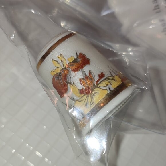 Thimble Yellow and Orange Orchids Porcelain Japan Collectible Vintage Sewing - Picture 1 of 6